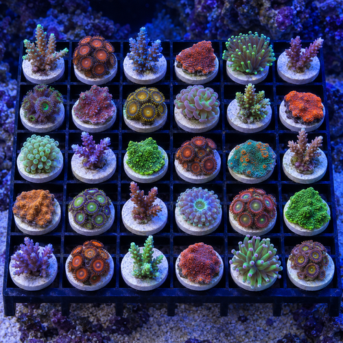 Thirty-piece mixed coral frag pack from DNA Aquatic